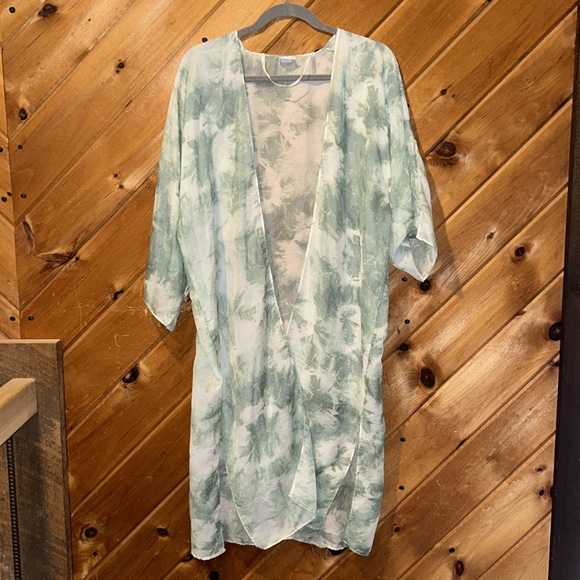 Sonoma Radial tie dye kimono green white coverup - Picture 2 of 5